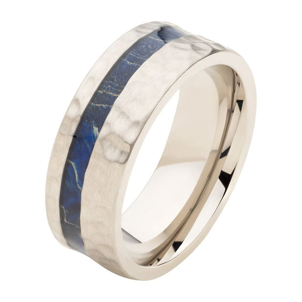 Steel Blue Dyed Wood Inlay Ring