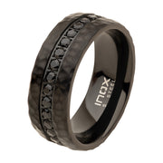 Black IP with CNC Set Black CZ Hammered Ring