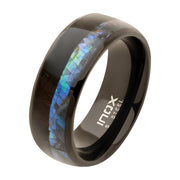 Black IP Abalone Shell & Ebony Wood Inlay Ring