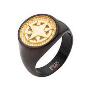 18Kt Gold IP Wayfinder Compass Black IP Signet Ring