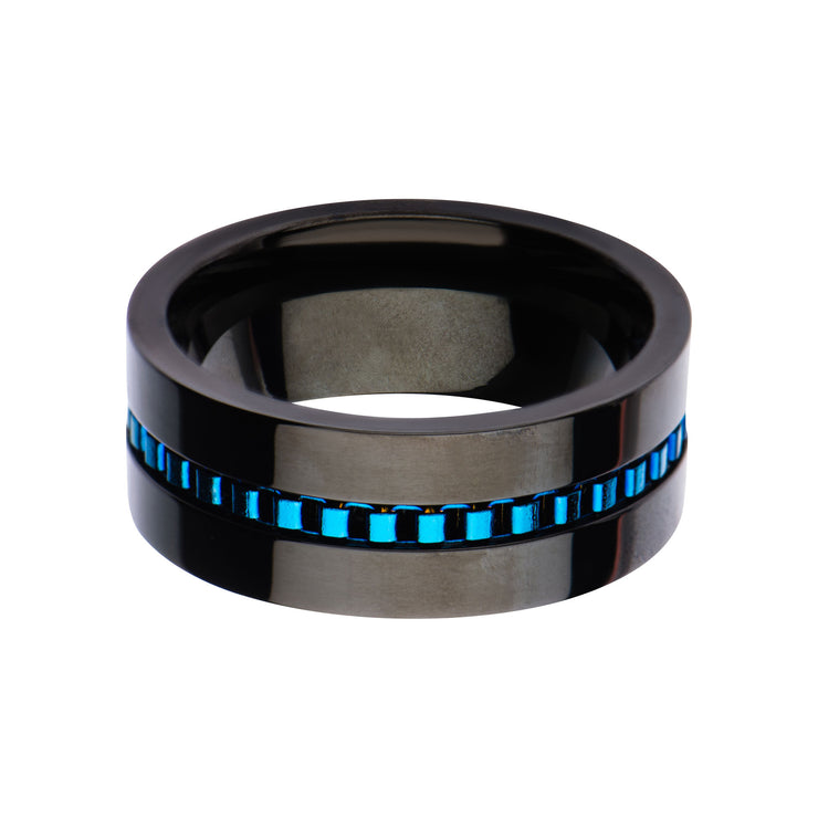 Black IP with Blue IP Interconnected Link Polished Ring