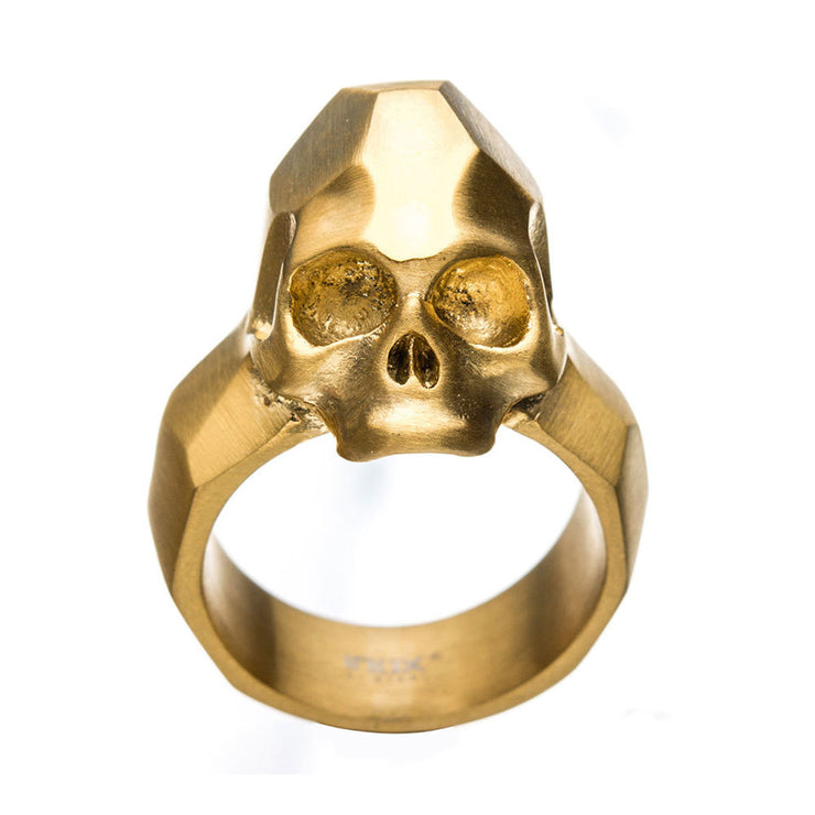 Geometric Style Brushed Gold IP Skull Rings