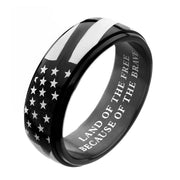 Black IP Steel American Flag Spinner Ring