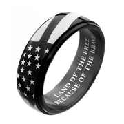 Black IP Steel American Flag Spinner Ring