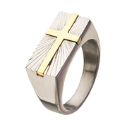 Stainless Steel with Gold IP Transfiguration Cross Ring