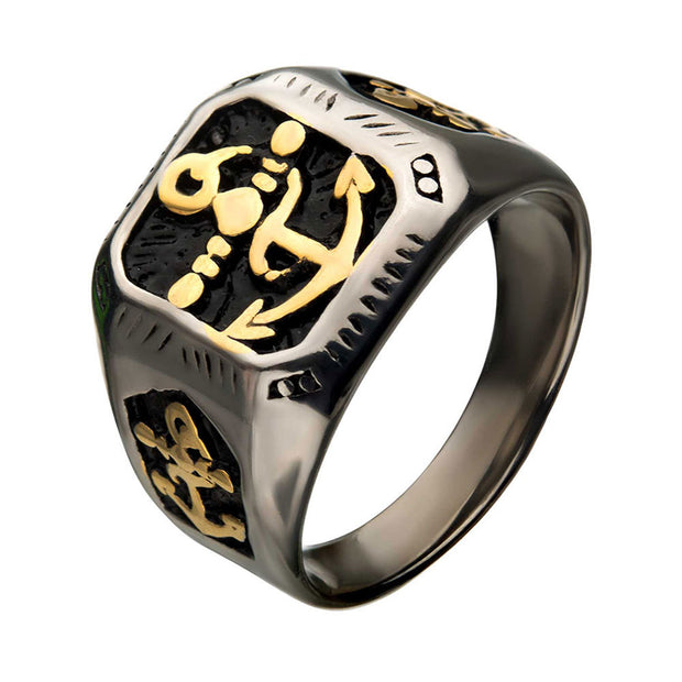 Stainless Steel Black Oxidized & Gold IP with Vintage Anchor Signet Rings