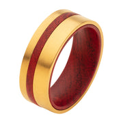 18Kt Gold IP Redwood Inlay Ring