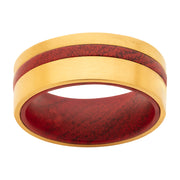 18Kt Gold IP Redwood Inlay Ring