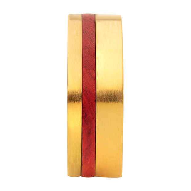 18Kt Gold IP Redwood Inlay Ring