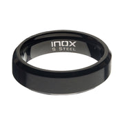 6mm Matte Stainless & Black IP Beveled Wedding Band Ring