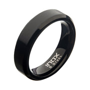 6mm Matte Stainless & Black IP Beveled Wedding Band Ring