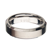 8mm Matte Finish Stainless Steel Beveled Comfort Fit Ring