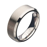 8mm Matte Finish Stainless Steel Beveled Comfort Fit Ring