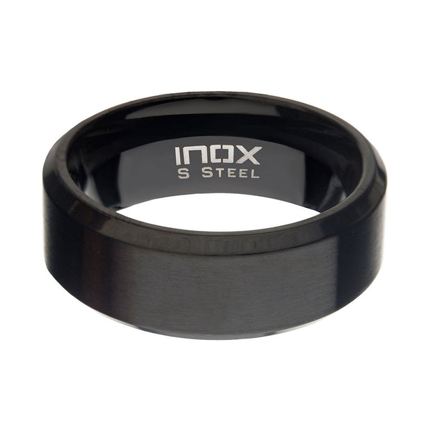 8mm Matte Finish Black IP Steel Beveled Comfort Fit Ring