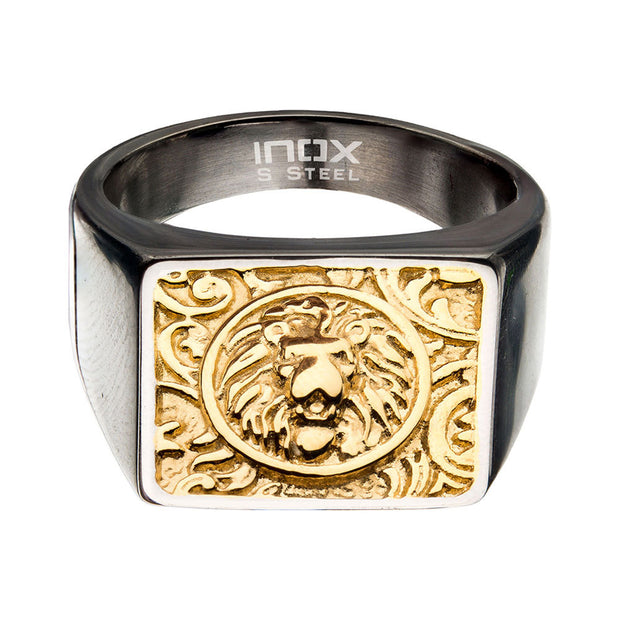 Steel with Gold IP Nymeria Lion Ring