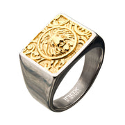 Steel with Gold IP Nymeria Lion Ring