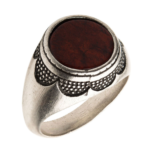 Stainless Steel Silver IP with Red Jasper Stone Ring