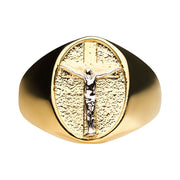 18Kt Gold IP with Silver IP Jesus Inlay Ring