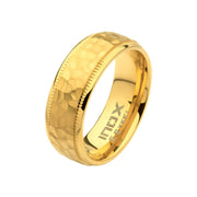 8mm 18Kt Gold IP Blacksmith Hammered Comfort Fit Ring