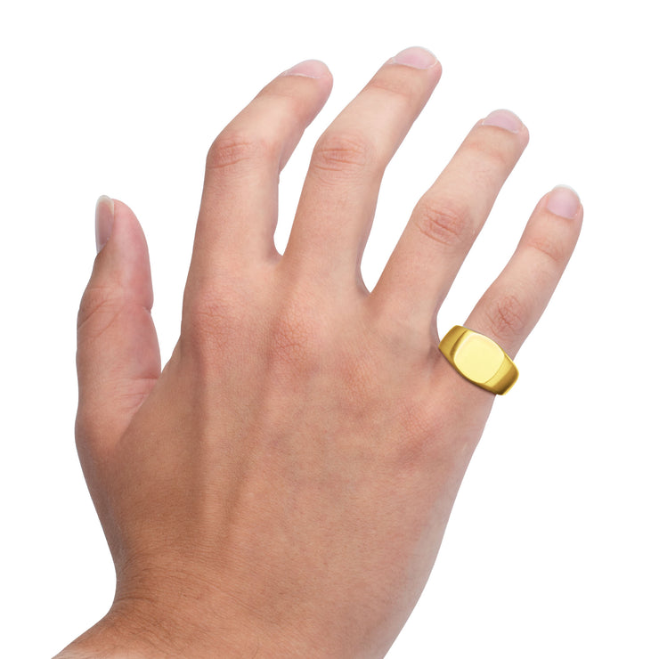 18Kt Gold IP Steel Signet Pinky Finger Ring