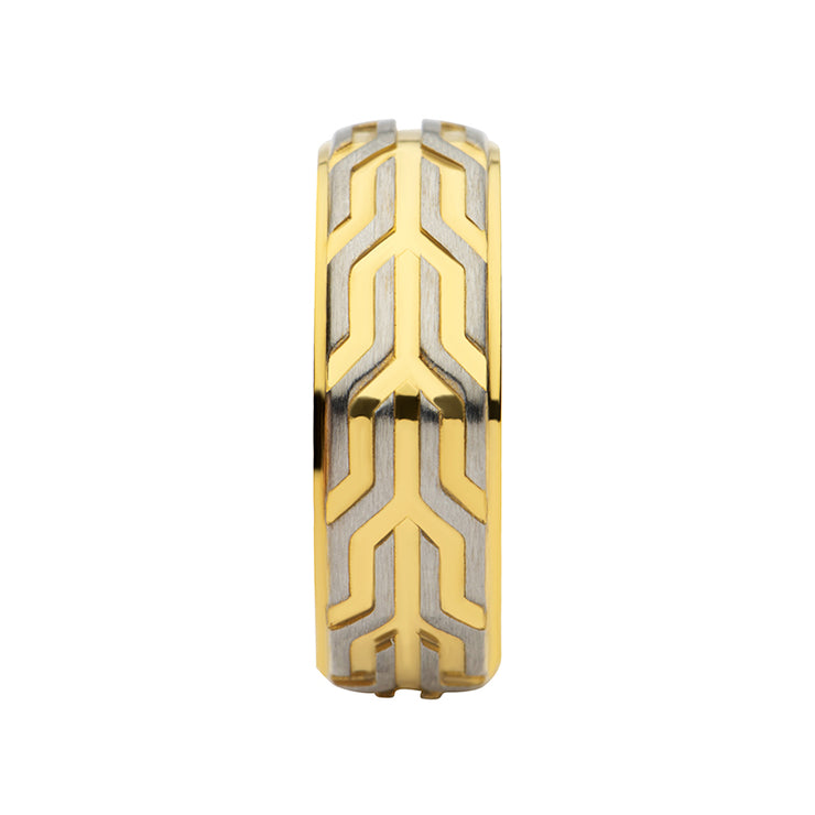 18Kt Gold IP Stainless Steel Chevron Spearhead Comfort Fit Ring