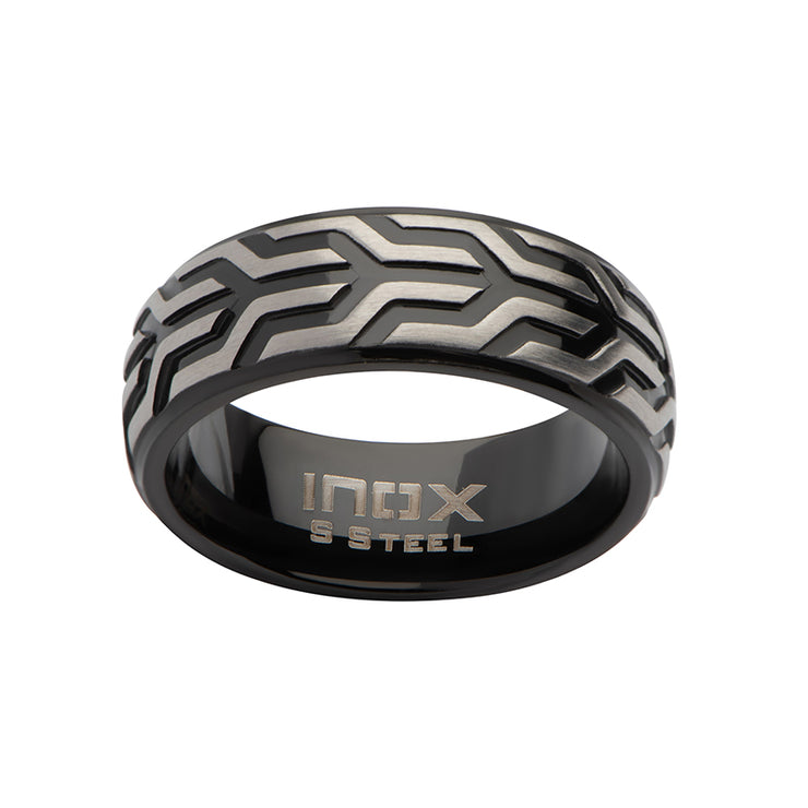 Black IP Stainless Steel Chevron Spearhead Comfort Fit Ring