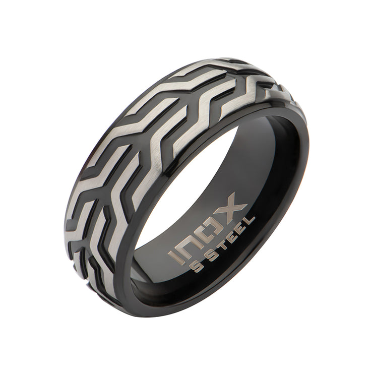 Black IP Stainless Steel Chevron Spearhead Comfort Fit Ring