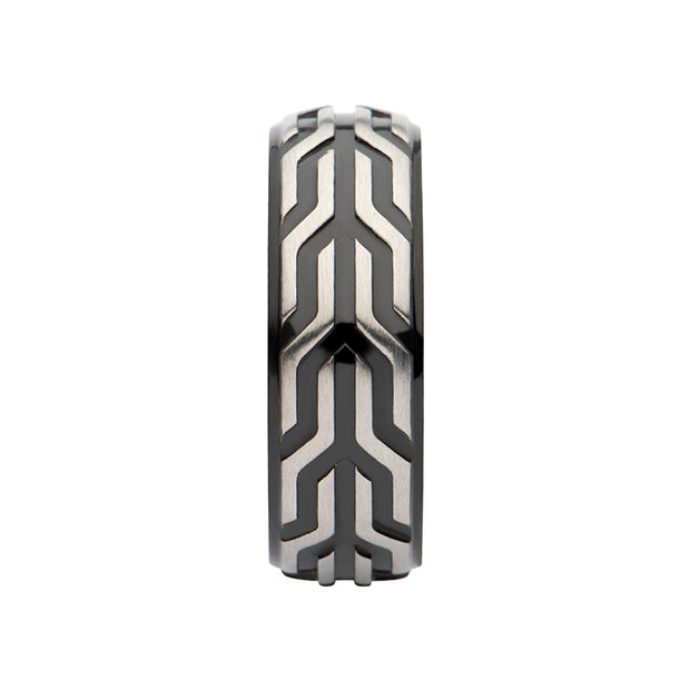 Black IP Stainless Steel Chevron Spearhead Comfort Fit Ring