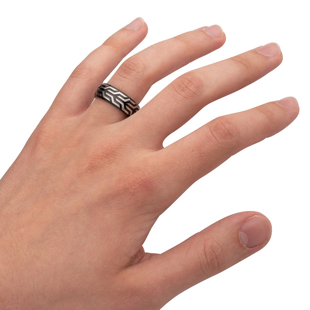 Black IP Stainless Steel Chevron Spearhead Comfort Fit Ring