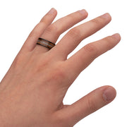 Black IP Stainless Steel Deer Antler Sapele Wood Inlay Stag Comfort Fit Ring