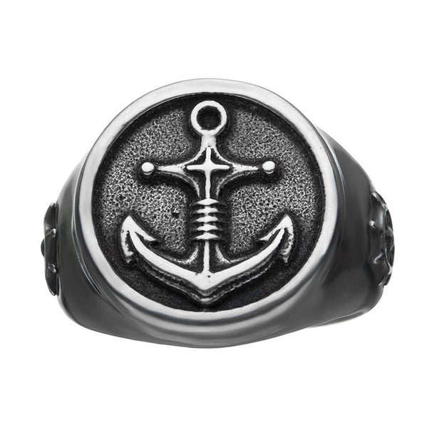 Stainless Steel Antiqued Finish with Compass & Vintage Anchor Rings