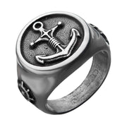 Stainless Steel Antiqued Finish with Compass & Vintage Anchor Rings