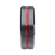 Red Aluminum Inlay Black IP Steel Beveled Comfort Fit Ring