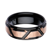 Rose Gold IP & Black IP Patterned Design Polished Ring