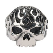 Black Oxidixed Flamed Skull Ring