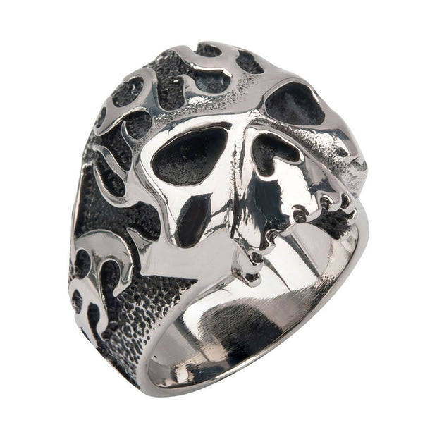 Black Oxidixed Flamed Skull Ring