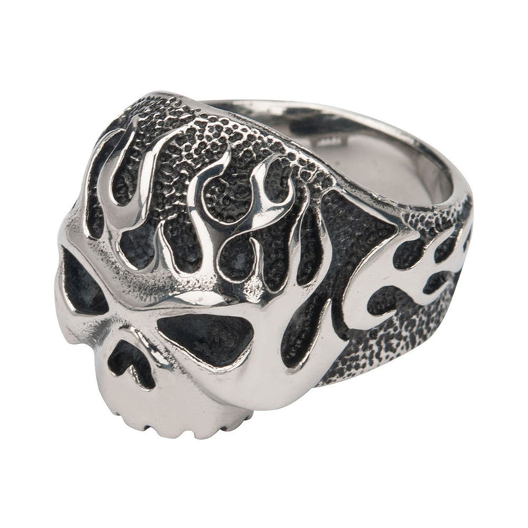 Black Oxidixed Flamed Skull Ring