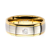 Steel & Gold IP with Clear CZ Polished Ring