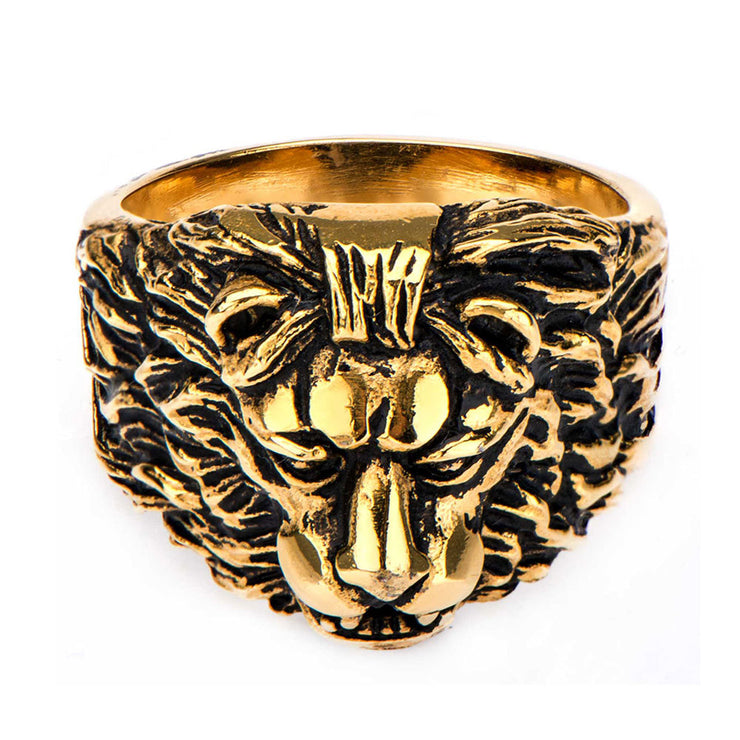 Stainless Steel Gold IP Lion Crest Ring