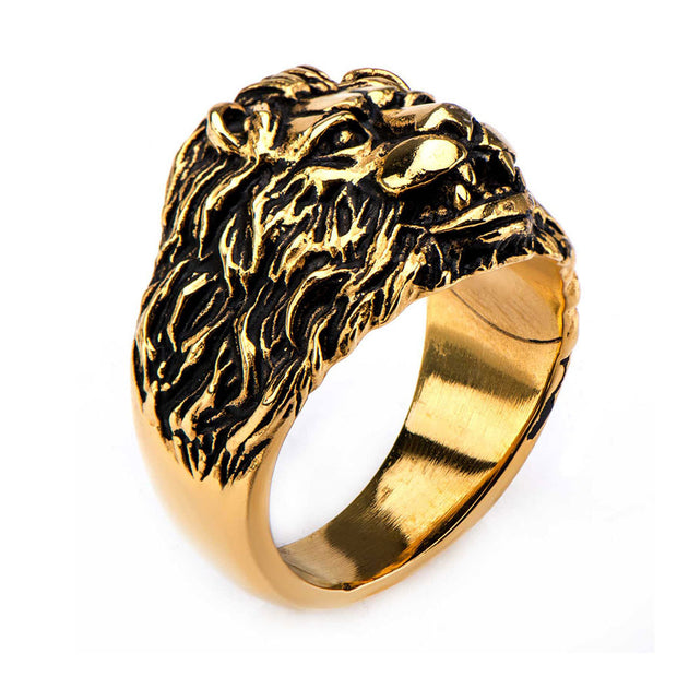 Stainless Steel Gold IP Lion Crest Ring