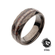 Gun Metal IP Steel Matte Finish Dinosaur Bone & Deer Antler Inlay Comfort Fit Ring