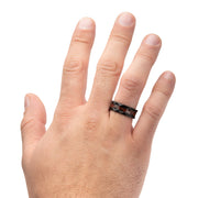 Black IP Steel Red Dinosaur Bone Inlay Comfort Fit Ring