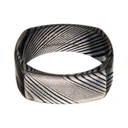 Damascus 8mm Matte Blue IP Square Ring