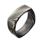 Damascus 8mm Matte Blue IP Square Ring