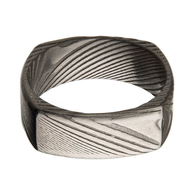 Damascus 8mm Matte Steel Square Ring