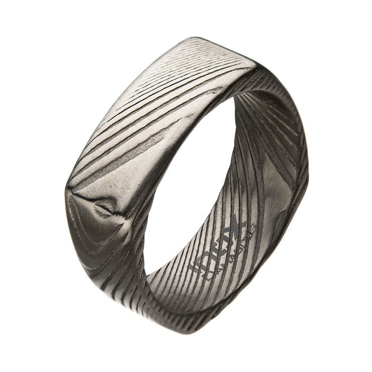 Damascus 8mm Matte Steel Square Ring