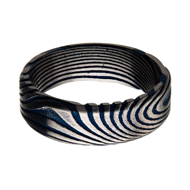 Damascus 7mm Matte Blue IP Ring