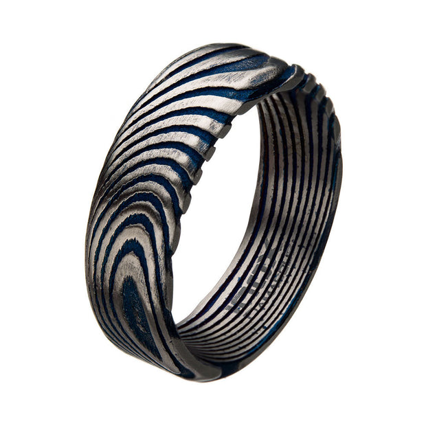 Damascus 7mm Matte Blue IP Ring