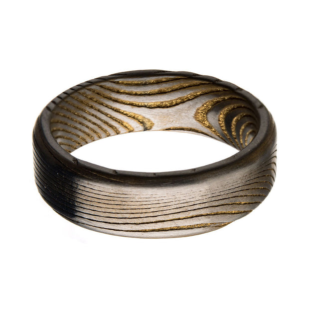 Damascus 7mm Matte Gold IP Band Ring