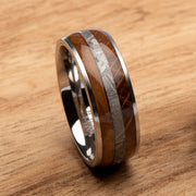 8mm Wood & Meteorite Inlay Steel Comfort Fit Ring